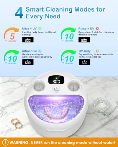 Ultrasonic Retainer Cleaner, 45kHz UV Dental Cleaner with Digital Timer