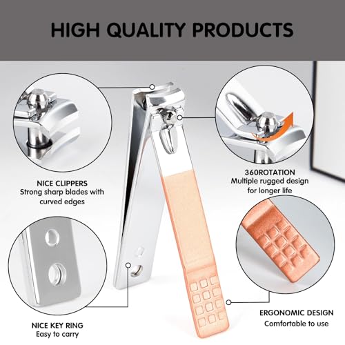 Manicure Set Personal Care, Nail Clipper Kit, Professional Nail Clipper Pedicure Set, Nail Tools with Luxurious Travel Case, Gifts for Men Women Family Friend, 16 Pieces (Pink) Pink