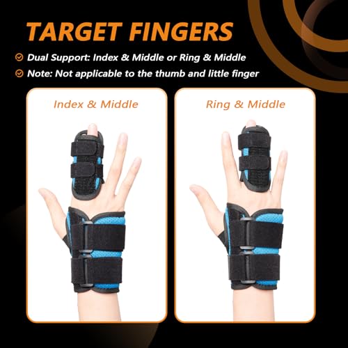 2 Finger Splint for Trigger Finger, Broken Fingers, Knuckle Sprains - Double Finger Support for Index, Middle, Ring Finger, Unisex Sizes, Left Hand, M