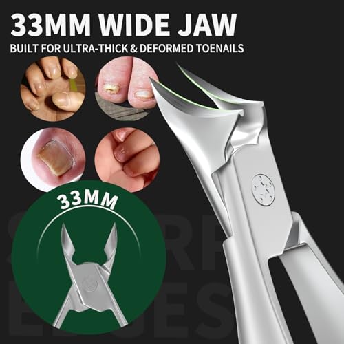 Ingrown Nail Clippers, Slant Curved Blade Nail Clippers for Men Thick Ingrown Toenails with 33mm Wide Jaw Opening, Heavy Duty Stainless Steel Toenail Clippers for Seniors Thick Toenails Silver