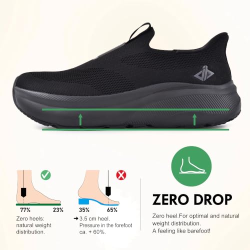 Men Slip in Free up Hands Shoe Wide Toe Box Arch Support Orthopedic Walking 10.5 Wide Slip On-black
