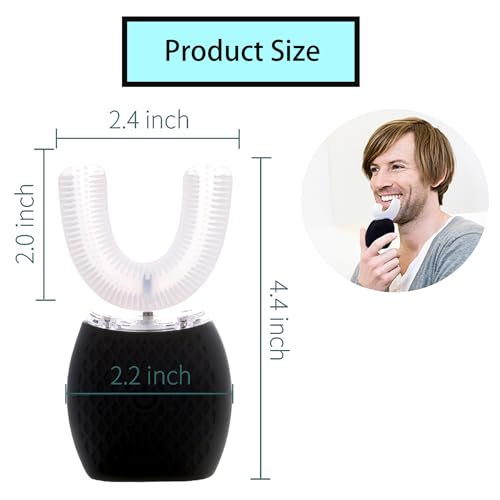Automatic Toothbrush for Adult Rechargeable Waterproof Timer Travel Black