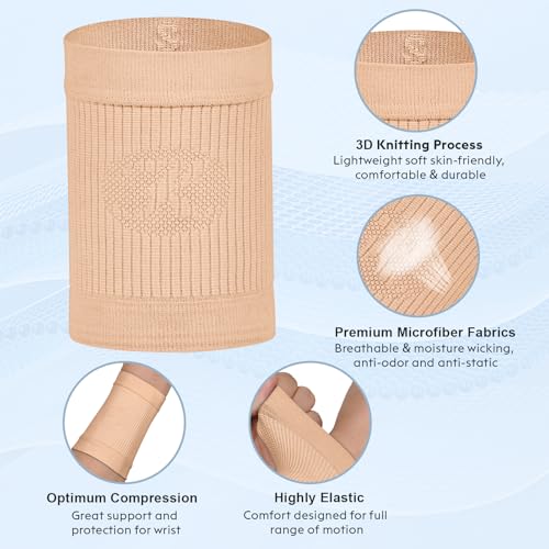 KEKING Compression Wrist Sleeves for Women Men, 1 Pair, Tendonitis Beige Medium