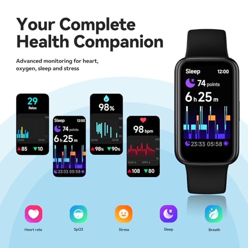 Fitness Tracker Smart Watch, 1.47" Color Screen, 100+ Sports, Black
