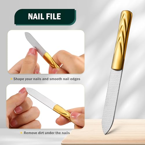 FVION Ergonomic Seniors Toenail Clippers, Curved Head Toe Nail Clippers for Thick Nails with Nail Catcher and Metal Nail File, Precision Nail Care Tool for Easier Trimming (Gold) Gold