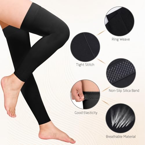 Athbavib 15-20 mmHg Thigh High Compression Socks for Women & Men C-Black(Footless) Medium