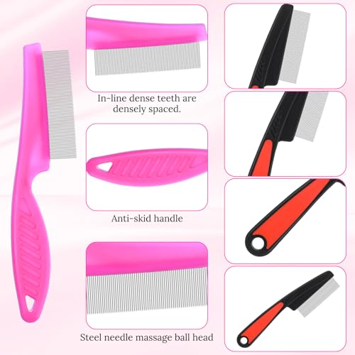 Yolev 4 Pcs Dandruff Comb - Stainless Steel Fine Tooth Comb for Dandruff, Lice, Thick, Dry, Curly Hair - Adult, Unisex - Pink, Blue, White, Black