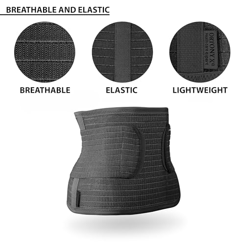 ORTONYX Abdominal Binder Waist and Lower Back Support Belt for Women & Men L/XL (up to 40") Black