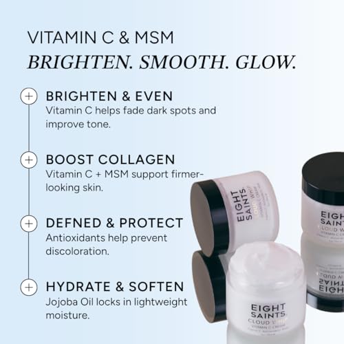 Eight Saints Skincare Cloud Whip Vitamin C Face Moisturizer, Day Cream For Women, Anti Aging Cream To Reduce Fine Lines and Wrinkles, with Vitamin B5, Cocoa Butter, and Jojoba Oil, 2 Ounces(Unscented) Unscented
