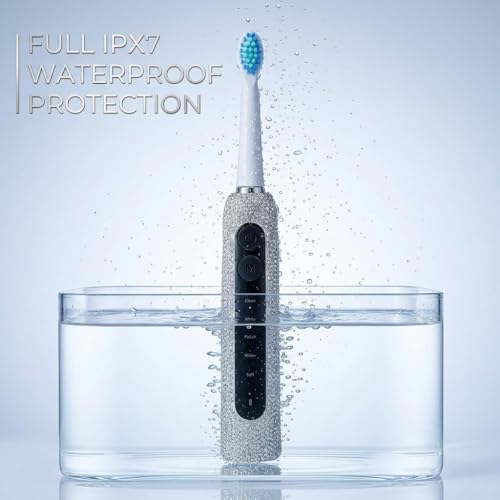 Diamond Sonic Electric Toothbrush Bling Rechargeable Toothbrushes for Adults with 6 Brush Heads Vibrating Toothbrush-5 Modes, USB-C Fast Charge,2Min Smart Timer,IPX7 Waterproof(White) White