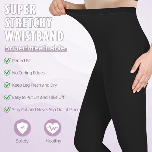20-30mmHg Footless Compression Leggings for Women,Waist High Tights Medium 2 Pair-black