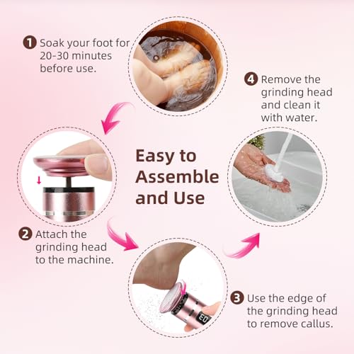 Cordless Electric Foot File & Callus Remover - Professional Pedicure Tool with 4 Nano Glass Grinding Heads, Dead Skin Remover for Cracked Heels and Rough Feet - Rechargeable Foot Sander