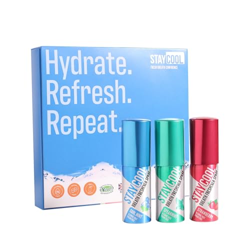 Stay Cool Mint Duo Plus Strawberry Breath Freshener Sprays - Cool Mint, Spearmint, Strawberry 3-Pack