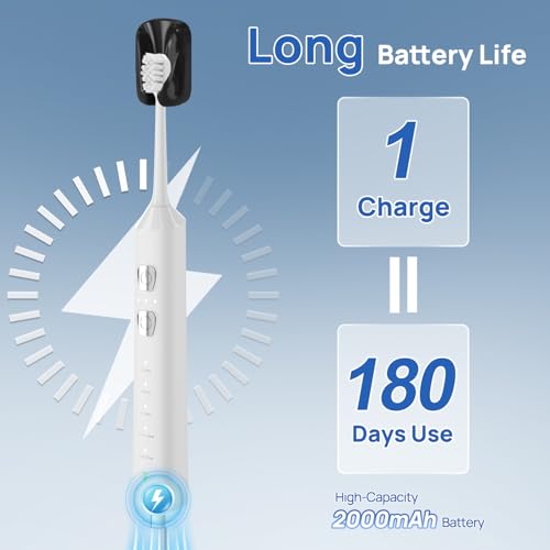 Sonic Electric Toothbrush Powered 180 Days Runtime 8 Brush Heads White