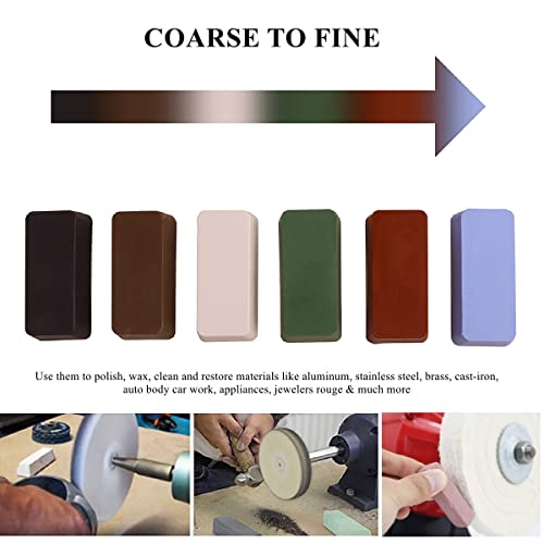 DSMART Metal Polishing Buffing Compound Sets 24oz 6Pcs (4oz Each) Polish Rouge for Aluminum Stainless Steel Jewelry from Course to Fine Polish Compound Bar 24 Oz. 6