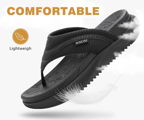 ONCAI Women's Orthotic Cushion Flip Flops Recovery Walking Sandals for Women with Arch Support Summer Comfortable Slip On Flip Flops for Womans Size 6-12 11 Black