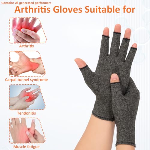 3 Pairs Arthritis Compression gloves Women Men, Fingerless Carpal Tunnel Gloves, Wrist Brace Hand Support for Swelling, Crocheting, Typing, Trigger Finger Relief