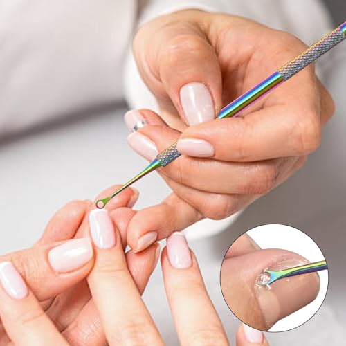 Color Titanium-Circle Bevel Shovel Double Head Cuticle Remover Pusher, Double head design Cuticle Pusher Tool, Nail Cuticle Remover, Cuticle Tools Suitable for professional manicurists and home use