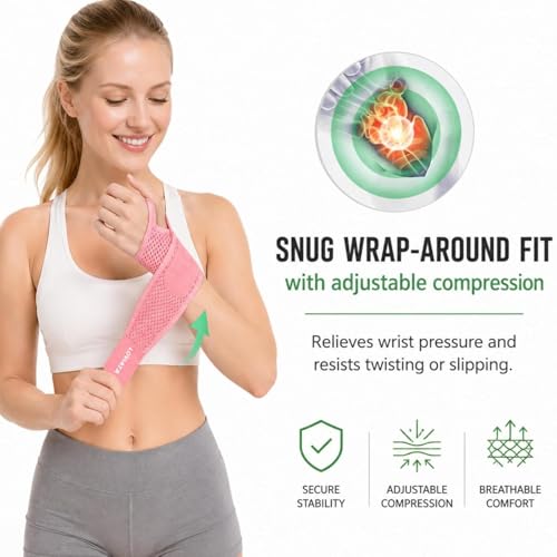 2 Pack Pink Wrist Support Brace, Adjustable Breathable Wrist Wrap