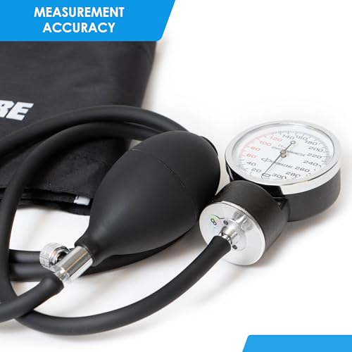 PrimaCare Medical DS-9197-BK Professional Classic Series Manual Adult Size Blood Pressure Kit, Emergency Bp kit with Stethoscope and Portable Leatherette Case, Nylon Cuff, Black