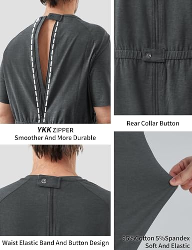 Adaptive Clothing for men Anti-Strip Back-Zip Jumpsuit for Elderly men Small Dark Gray