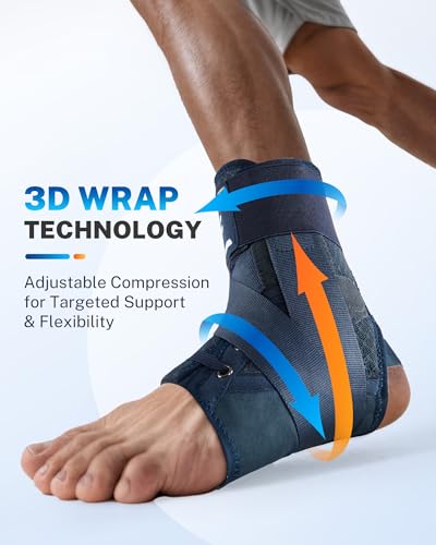 Extended Ankle Ice Pack Wrap for Plantar Fasciitis Relief XL + Ankle Brace for Men Women Blue L