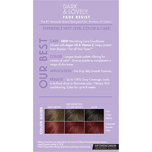 SoftSheen-Carson Dark and Lovely Fade Resist Rich Conditioning Hair Color, Permanent Hair Color, Up To 100 percent Gray Coverage, Brilliant Shine with Argan Oil and Vitamin E, Rich Auburn (Pack of 2) Rich Auburn 374 1 Count (Pack of 2)