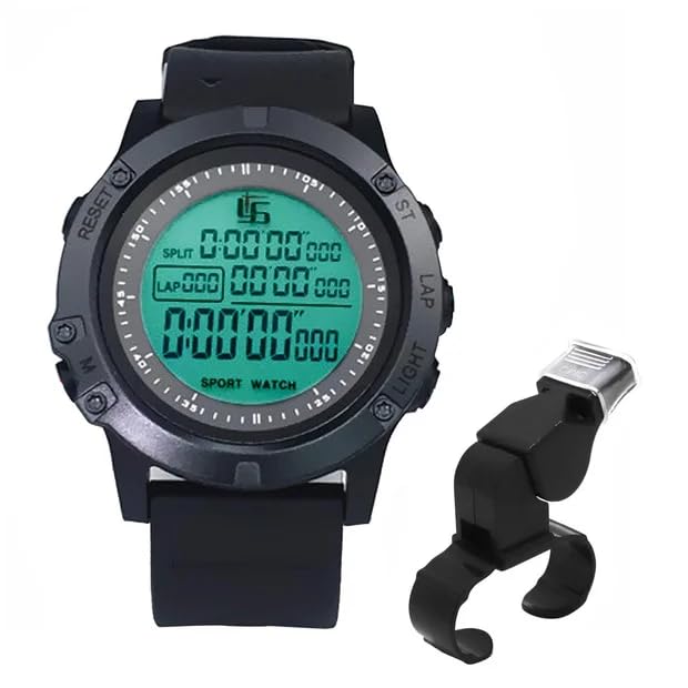 Men Digital Sports Watch with Finger Grip Whistle Waterproof Soccer Referee Watch with Stopwatch Backlight Alarm Date Dual Time On/Off Switch Coach Referee Timer - BeesActive Australia