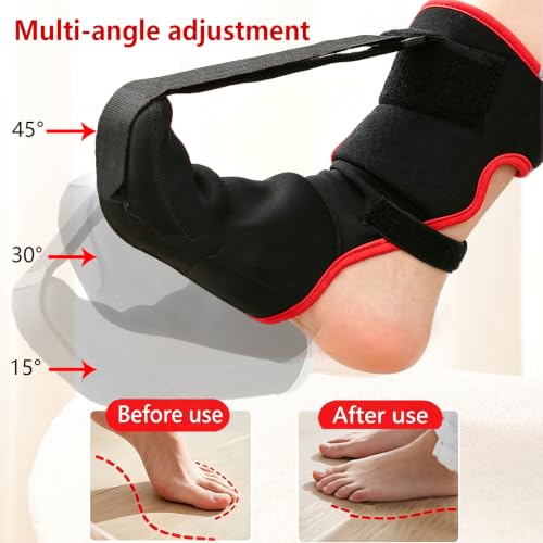Plantar Fasciitis Night Splint Sock,Upgraded Planter Fasciitis Relief Brace with Arch Support,Relief Brace for Foot Drop,Achilles Tendonitis & Heel Pain,Unisex Foot Brace Black-Red(L) L