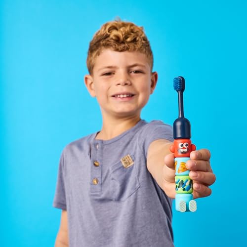 Kids Interactive Toothbrush, Babsy Build-A-Brush Starter Kit, Customizable Adventure Theme, 9 Pieces with Spiral Core, 2 Brush Heads, 6 Interchangeable Bits Including Sports, Ninja, Globe Designs