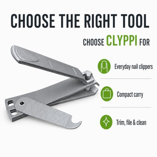 Precision Fingernail Clippers with File & Cleaner - Sharp Ergonomic Stainless Steel Nail Clipper with Easy-Press Lever (3.5 Inch Standard Size)