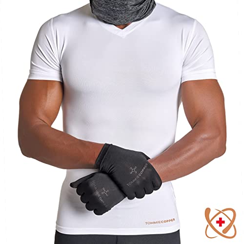 Tommie Copper Core Compression Infrared Full Finger Gloves| Non-Slip, Touchscreen Compatible, Warming Gloves for Stiffness Medium