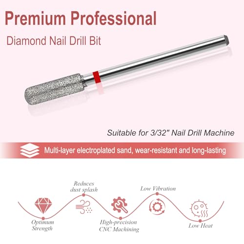 Cuticle Nail Drill Bit, Pro Diamond Cuticle Bits for Nails Nail Buffer Bit Nail Trimer, Under Nail Cleaner Cuticle Remover Nail Prepare for Nail Salon Manicure(Round Top Barrel-Fine) Mold 3-F