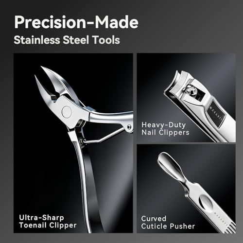 Makartt 11P Stainless Steel Manicure Kit with Black Leather Case