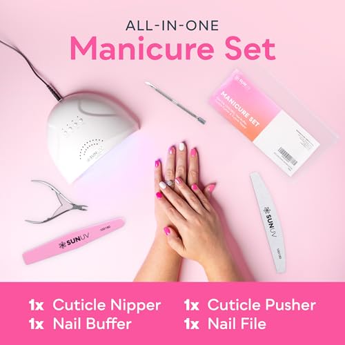 SUNUV Cuticle Nippers & Pusher, 4PCS Manicure Set with Nail File and Buffer