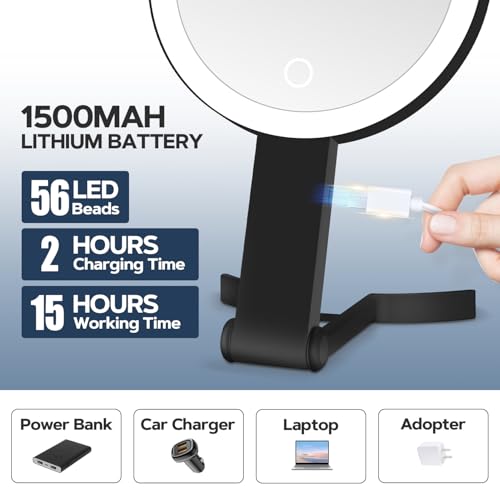 Lighted Makeup Mirror, 30X Magnifying Mirror with Light, Hanging and Handheld Mirror with Handle,Black Black