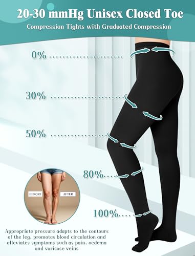 Medical Compression Tights for Women 20-30mmhg,Compression Stocking L Black+Beige