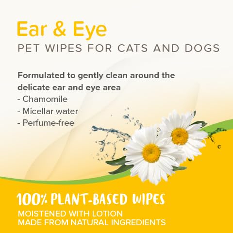 Beaphar - Pet Wipes – Ear & Eye Wipes for Cats & Dogs - Gently cleans around delicate eyes & ears – 100% Plant-Based, Biodegradable Wipes – With Chamomile – 30 Wipes – pH neutral - no perfume