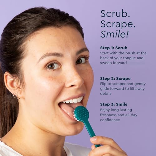 RADIUS Tongue Cleaner - Professional 2-in-1 Tongue Scraper and Brush for Fresh Breath - BPA-Free and Non-Toxic Oral Care - 3 CT - Yellow, Midnight Blue, Fuchsia Fuchsia, Midnight Blue & Yellow
