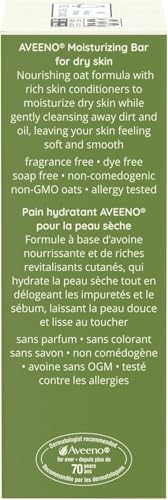 Aveeno Gentle Moisturizing Bar Facial Cleanser with Nourishing Oat for Dry Skin, Fragrance-free, Dye-Free, & Soap-Free, 3.5 oz (Pack of 4) Unscented 3.5 Ounce (Pack of 4)
