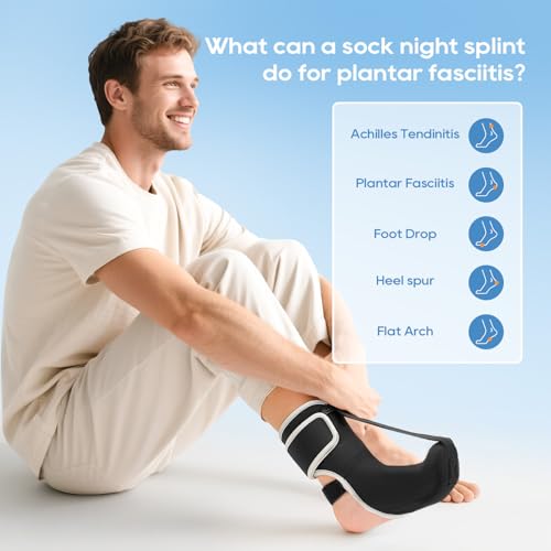 Plantar Fasciitis Night Splint Socks - Soft Plantar Fasciitis Relief Brace for Heel Spurs, Achilles Tendonitis & Foot Drop - Comfortable Sleep Foot Brace for Women and Men Black-M