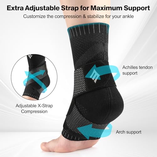 NEENCA Compression Ankle Sleeve with Removable Figure-8 Strap Black Large Left