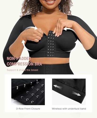 FeelinGirl Arm Compression Sleeve Women Post Surgery Front Closure Bra Small Black