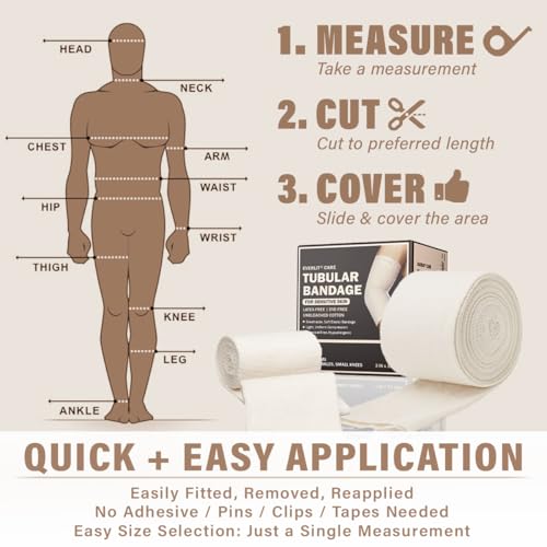 EVERLIT 560D Cotton Blend Elasticated Tubular Support Bandage | Latex-Free, Extra-Thick Breathable Stockinette for Arm, Knees, Legs | Moderate to High Compression for Sensitive Skin (D | 3" x 11 yd) Size D | 3" x 11 yd