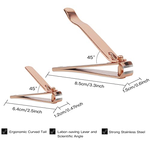 Rocutus 2pcs/Set Portable Nail Scissors Adult Pedicure Nail Clippers Household Small Scissors Foot Manicure Scissors Manicure Tools (Rose Gold) Rose Gold