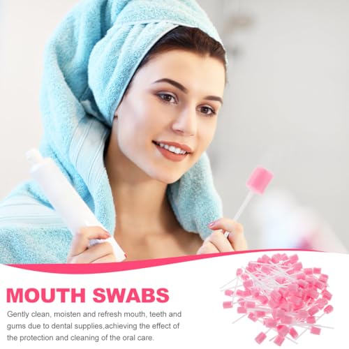 Healifty 200Pcs Disposable Oral Swabs Sponge, Unflavored Mouth Cleaning Tooth, Foam Toothbrush Swabsticks for Elderly Bedridden Care & Baby Tongue Cleaner Pink 200Pcs Pink
