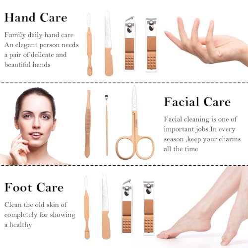 Manicure Set, Nail Clipper Kit, Nail Clipper Set, Nail Care Kit, 8 In 1 Professional Manicure Kit Personal Care, Stainless Steel Facial Pedicure Care Tools, Grooming Kit for Women Men Rose Gold