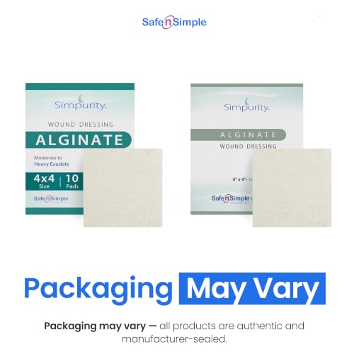 Calcium Alginate Wound Dressing 4" x 4" - 10 Pads - Highly Absorbent Non-Stick Pads for Moderate to Heavy Exudate - Alginate Dressing for Pressure Ulcers Diabetic Leg Ulcers Bed Sores