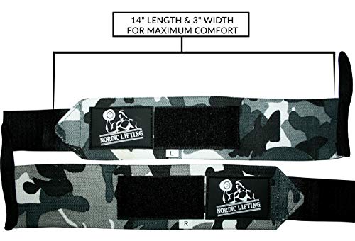 Nordic Lifting Elbow Compression Sleeves (1 Pair) Medium, Grey and Wrist Wraps (1 Pair/2 Wraps) Camo Grey