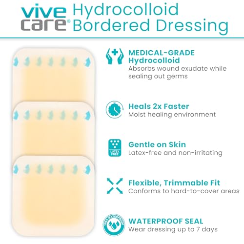 ViveCare Hydrocolloid Dressing 4x4 (10 Pack) - Large Sterile Bandages 4 Inch